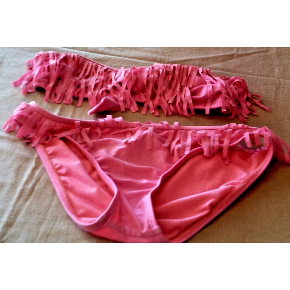 Bikini Swimsuit 2pc by Candie's Fringe Hot Pink Size Top XS Bottom M